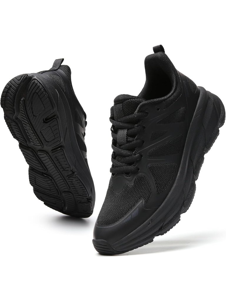 Women's Black Running Shoes Lace-Up Tennis Workout Walking Shoes